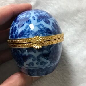 Designed By Shibata Japan Porcelain Hand Painted Egg Shaped Hinged Trinket Box